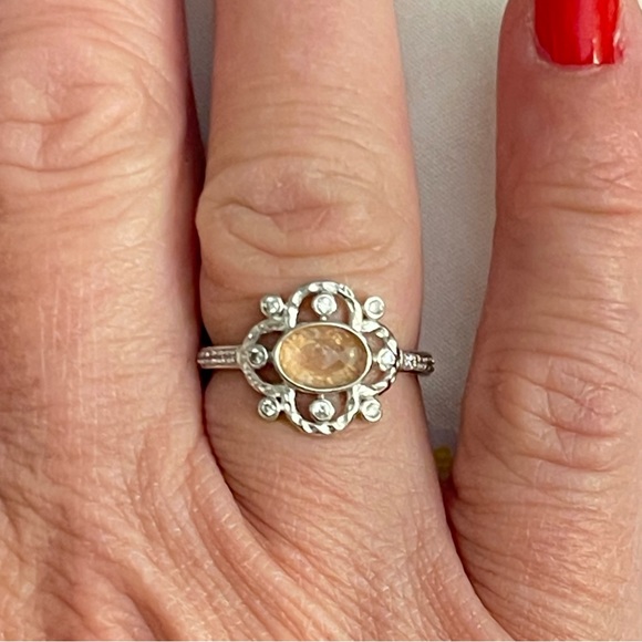 “Follow your Dreams” RBP2850 Genuine Carnelian Quartz on Rhodium plating Sz 7 - Picture 3 of 5